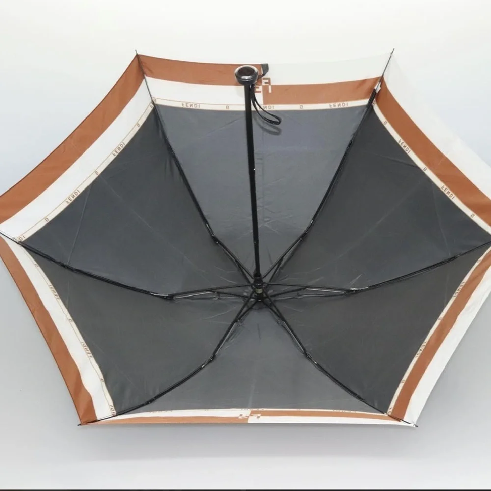 FENDI Folding Umbrella Nylon Black Brown white - Picture 7 of 13